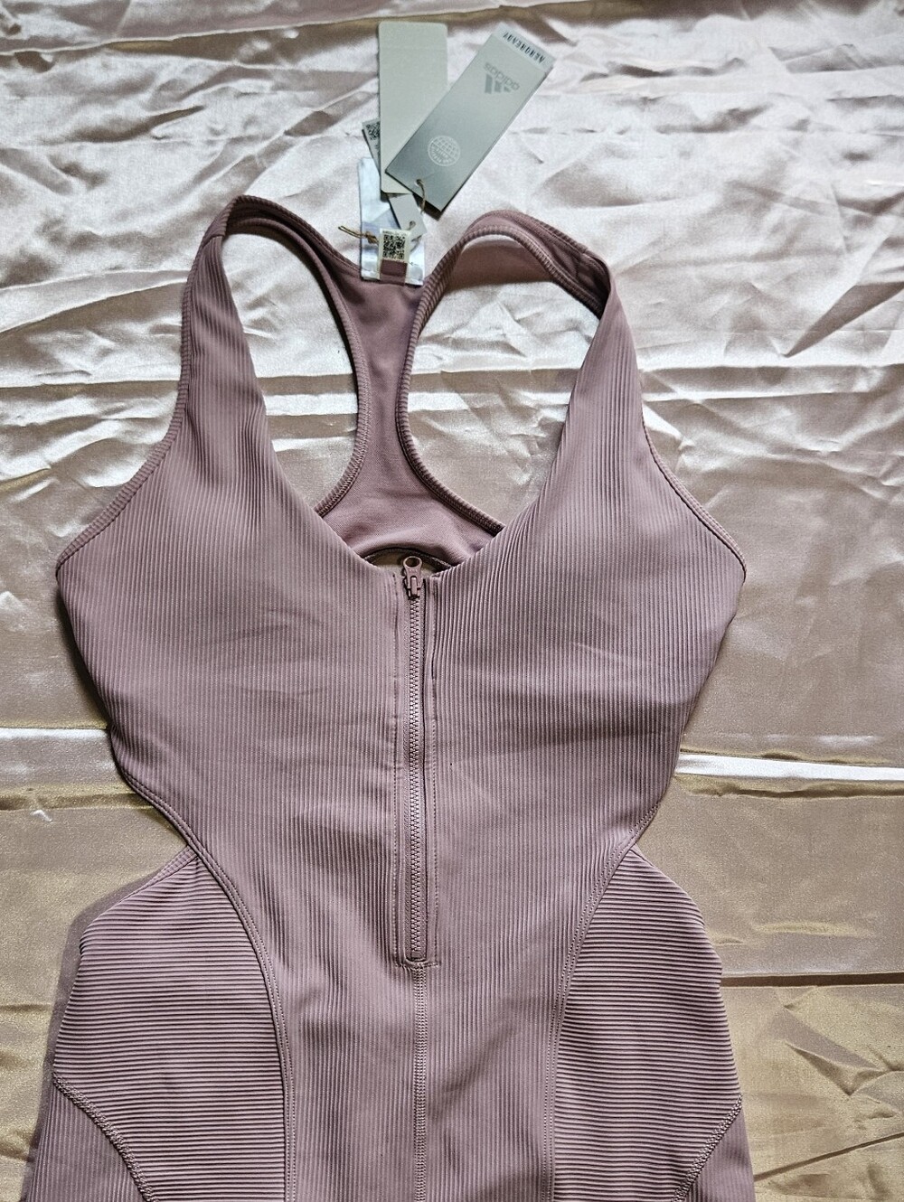 Adidas Mauve Ribbed Zip-Front Unitard - Picture 5 of 10
